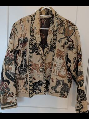 Vintage Painted Pony Tapestry Cats blazer Woven Jacket USA Made Size small